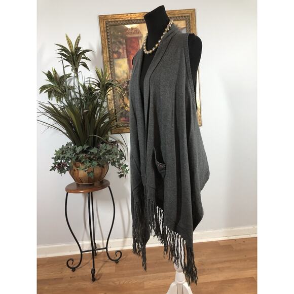 Hollister Cozy Baby Women Cardigan Sweater Gray Sleeveless Shawl Knit Y2K Boho - Picture 6 of 8
